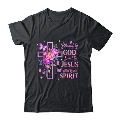 Blessed By God Saved By Jesus Purple Floral Cross Christian Shirt & Tank Top | siriusteestore