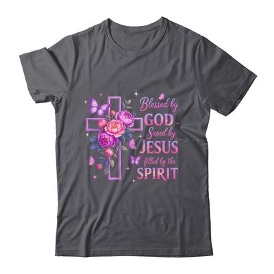 Blessed By God Saved By Jesus Purple Floral Cross Christian Shirt & Tank Top | siriusteestore