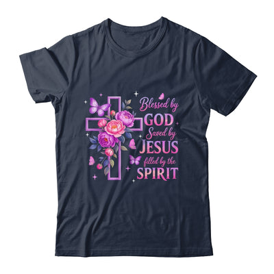 Blessed By God Saved By Jesus Purple Floral Cross Christian Shirt & Tank Top | siriusteestore