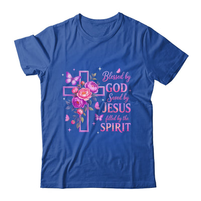 Blessed By God Saved By Jesus Purple Floral Cross Christian Shirt & Tank Top | siriusteestore