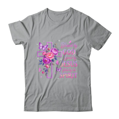 Blessed By God Saved By Jesus Purple Floral Cross Christian Shirt & Tank Top | siriusteestore