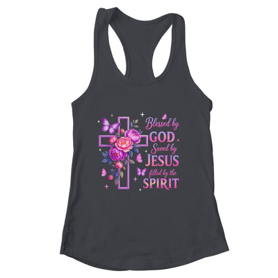 Blessed By God Saved By Jesus Purple Floral Cross Christian Shirt & Tank Top | siriusteestore