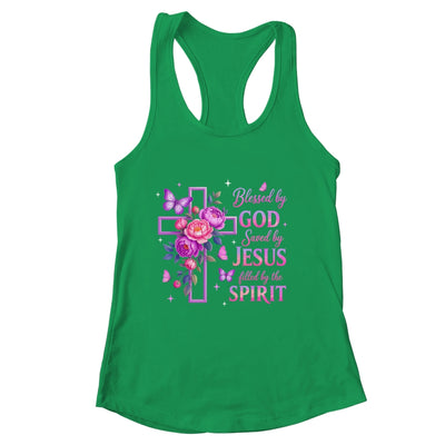 Blessed By God Saved By Jesus Purple Floral Cross Christian Shirt & Tank Top | siriusteestore