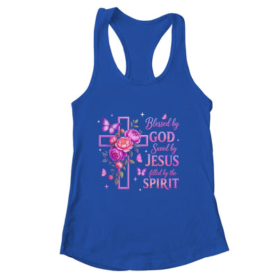 Blessed By God Saved By Jesus Purple Floral Cross Christian Shirt & Tank Top | siriusteestore