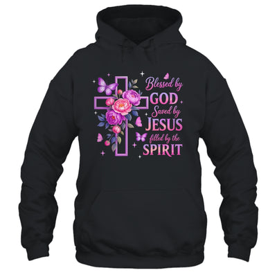 Blessed By God Saved By Jesus Purple Floral Cross Christian Shirt & Tank Top | siriusteestore