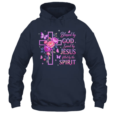 Blessed By God Saved By Jesus Purple Floral Cross Christian Shirt & Tank Top | siriusteestore