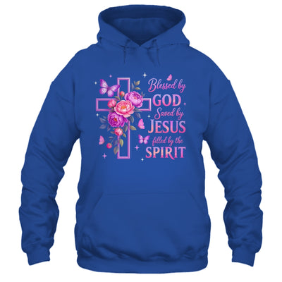 Blessed By God Saved By Jesus Purple Floral Cross Christian Shirt & Tank Top | siriusteestore
