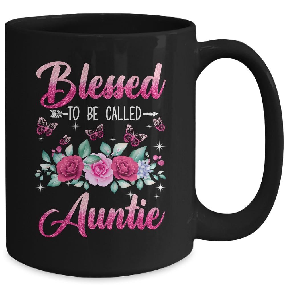 Blessed To Be Called Auntie Mothers Day Birthday Rose Butterfly Mug | siriusteestore