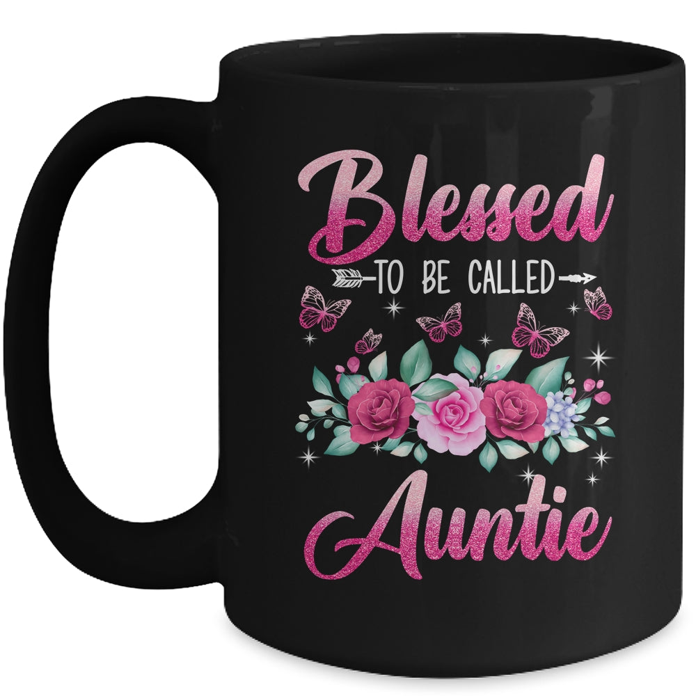 Blessed To Be Called Auntie Mothers Day Birthday Rose Butterfly Mug | siriusteestore
