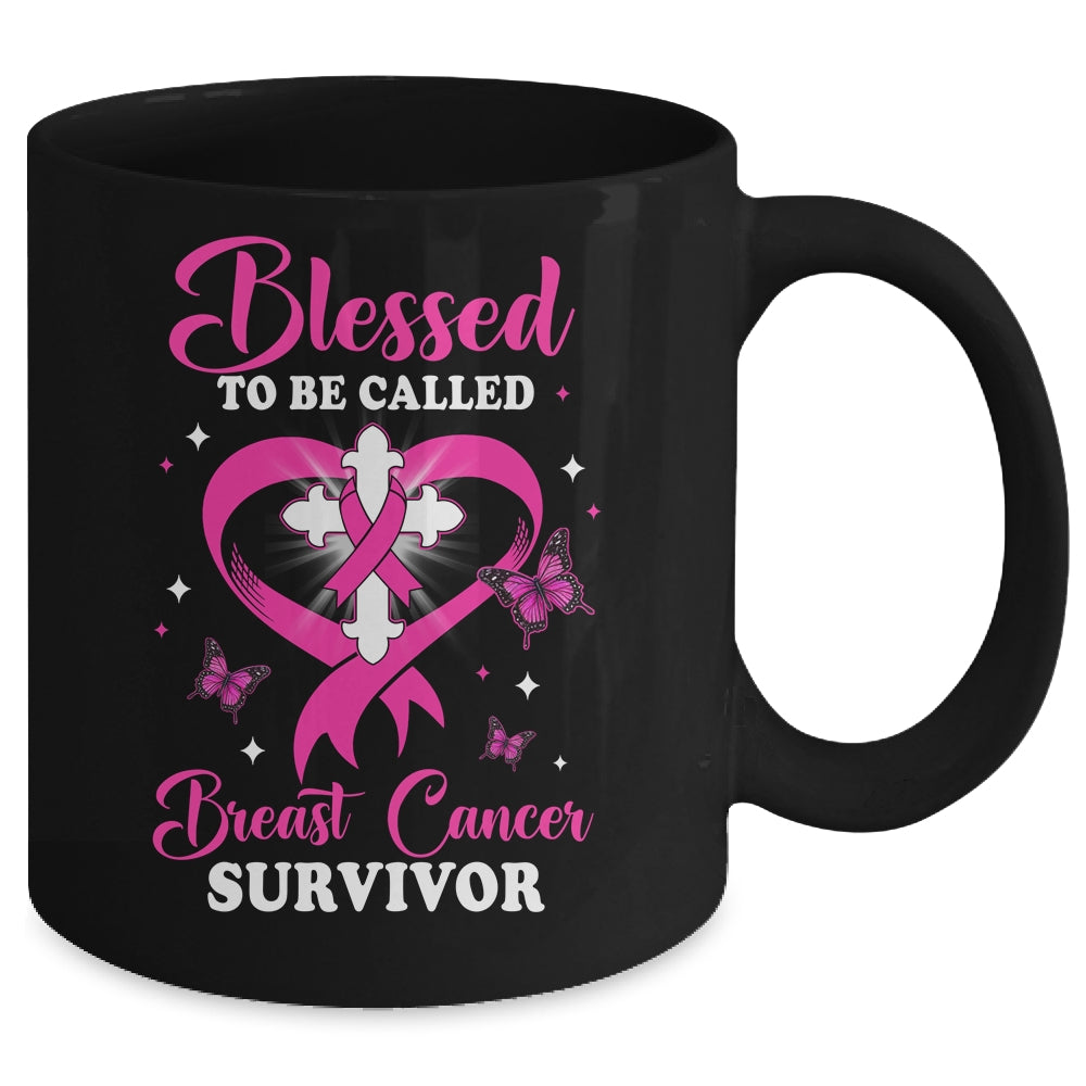 Blessed To Be Called Breast Cancer Survivor Butterfly Pink Mug | siriusteestore
