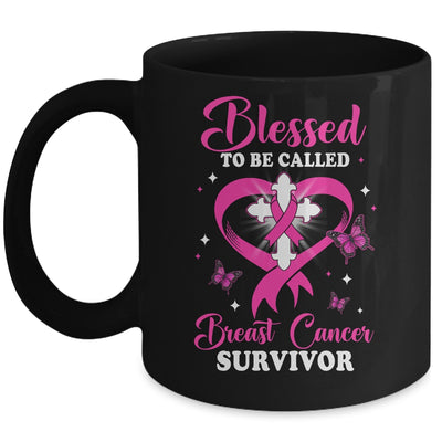 Blessed To Be Called Breast Cancer Survivor Butterfly Pink Mug | siriusteestore