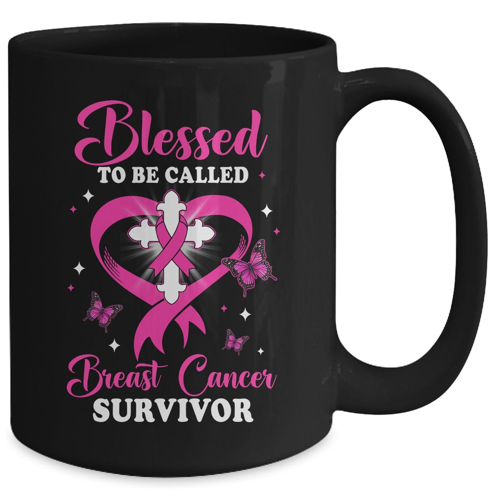 Blessed To Be Called Breast Cancer Survivor Butterfly Pink Mug | siriusteestore