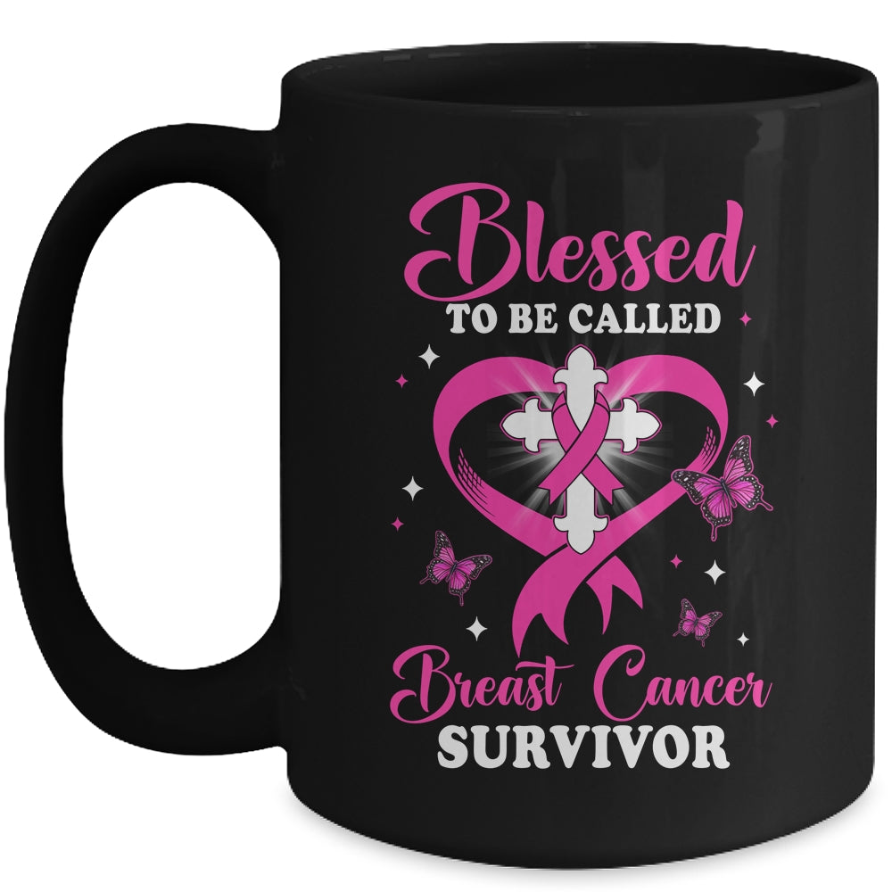 Blessed To Be Called Breast Cancer Survivor Butterfly Pink Mug | siriusteestore