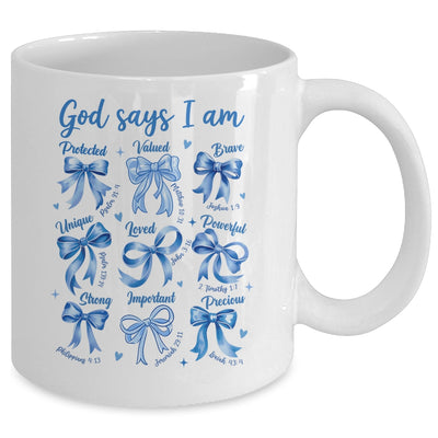 Blue Bow God Say I Am Christian Girl Women Bible Verse Jesus Mug | siriusteestore