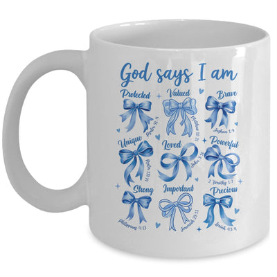 Blue Bow God Say I Am Christian Girl Women Bible Verse Jesus Mug | siriusteestore