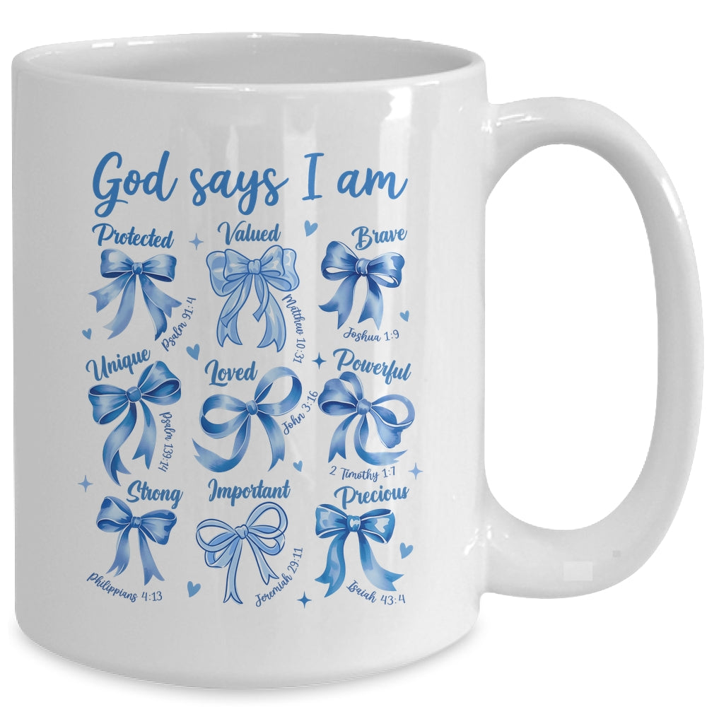 Blue Bow God Say I Am Christian Girl Women Bible Verse Jesus Mug | siriusteestore