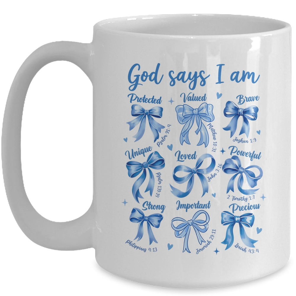 Blue Bow God Say I Am Christian Girl Women Bible Verse Jesus Mug | siriusteestore