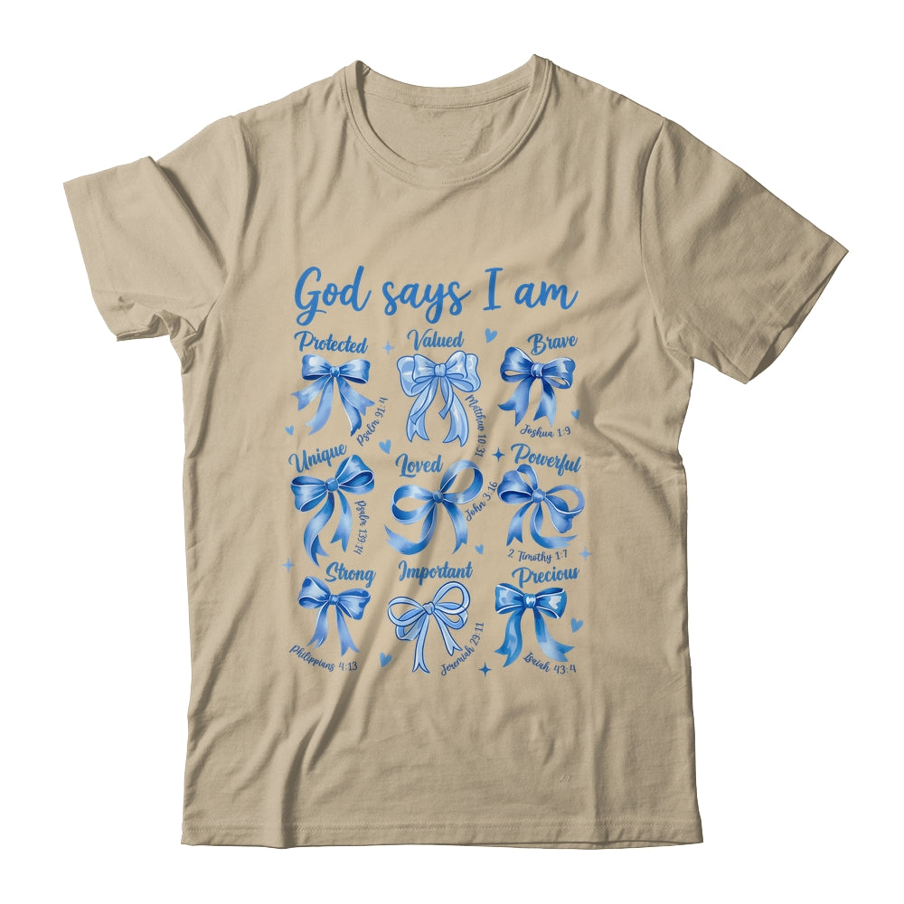 Blue Bow God Say I Am Christian Girl Women Bible Verse Jesus Shirt & Hoodie | siriusteestore