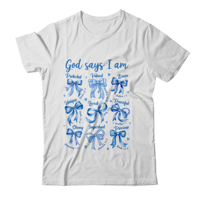 Blue Bow God Say I Am Christian Girl Women Bible Verse Jesus Shirt & Hoodie | siriusteestore