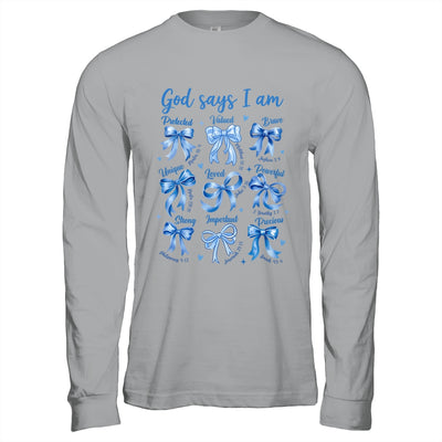 Blue Bow God Say I Am Christian Girl Women Bible Verse Jesus Shirt & Hoodie | siriusteestore