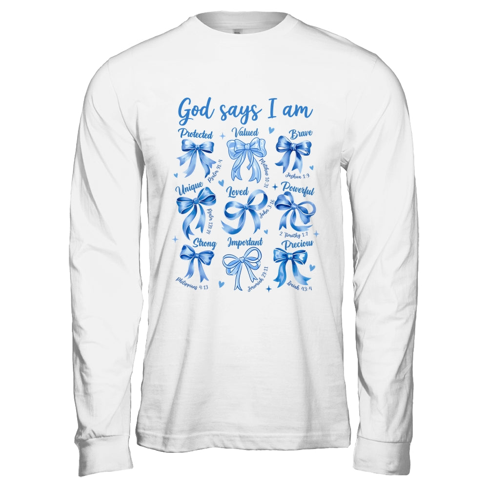 Blue Bow God Say I Am Christian Girl Women Bible Verse Jesus Shirt & Hoodie | siriusteestore