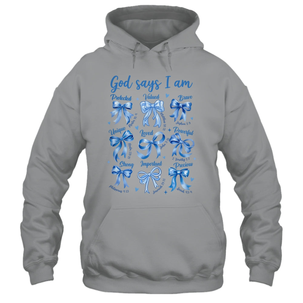 Blue Bow God Say I Am Christian Girl Women Bible Verse Jesus Shirt & Hoodie | siriusteestore