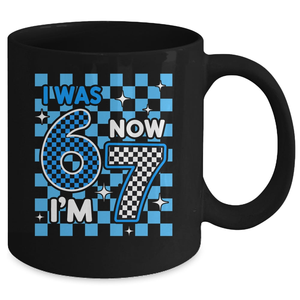 Blue Checkered I Was 6 Now I'm 7 Birthday Boy Bday Mug | siriusteestore