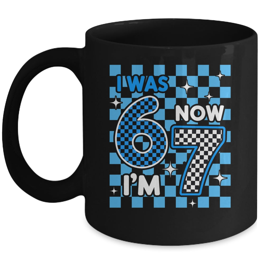 Blue Checkered I Was 6 Now I'm 7 Birthday Boy Bday Mug | siriusteestore