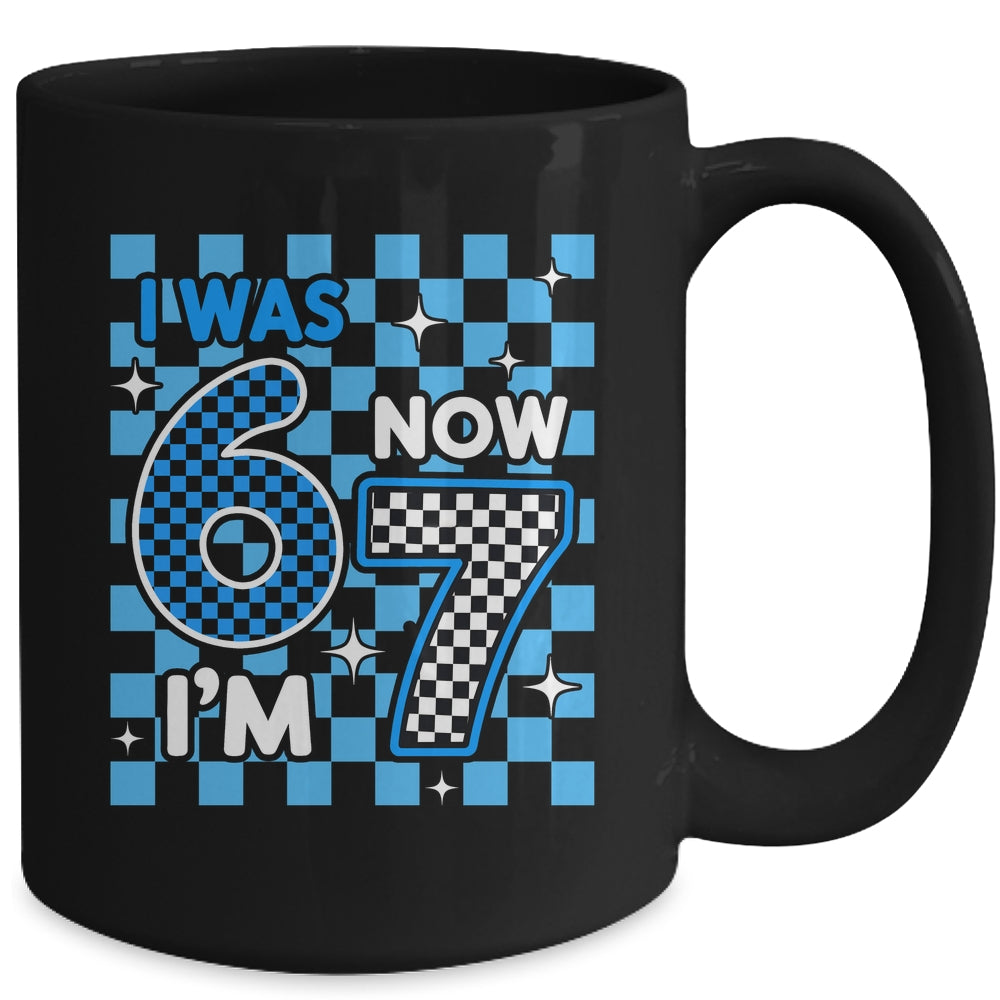 Blue Checkered I Was 6 Now I'm 7 Birthday Boy Bday Mug | siriusteestore