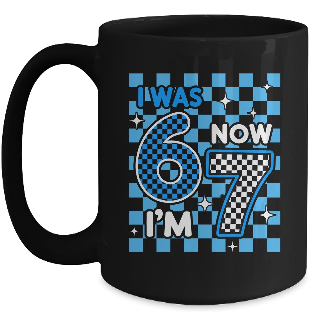 Blue Checkered I Was 6 Now I'm 7 Birthday Boy Bday Mug | siriusteestore