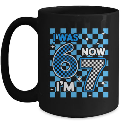 Blue Checkered I Was 6 Now I'm 7 Birthday Boy Bday Mug | siriusteestore