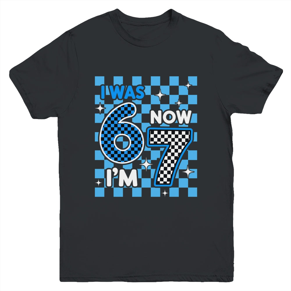 Blue Checkered I Was 6 Now I'm 7 Birthday Boy Bday Youth Shirt | siriusteestore