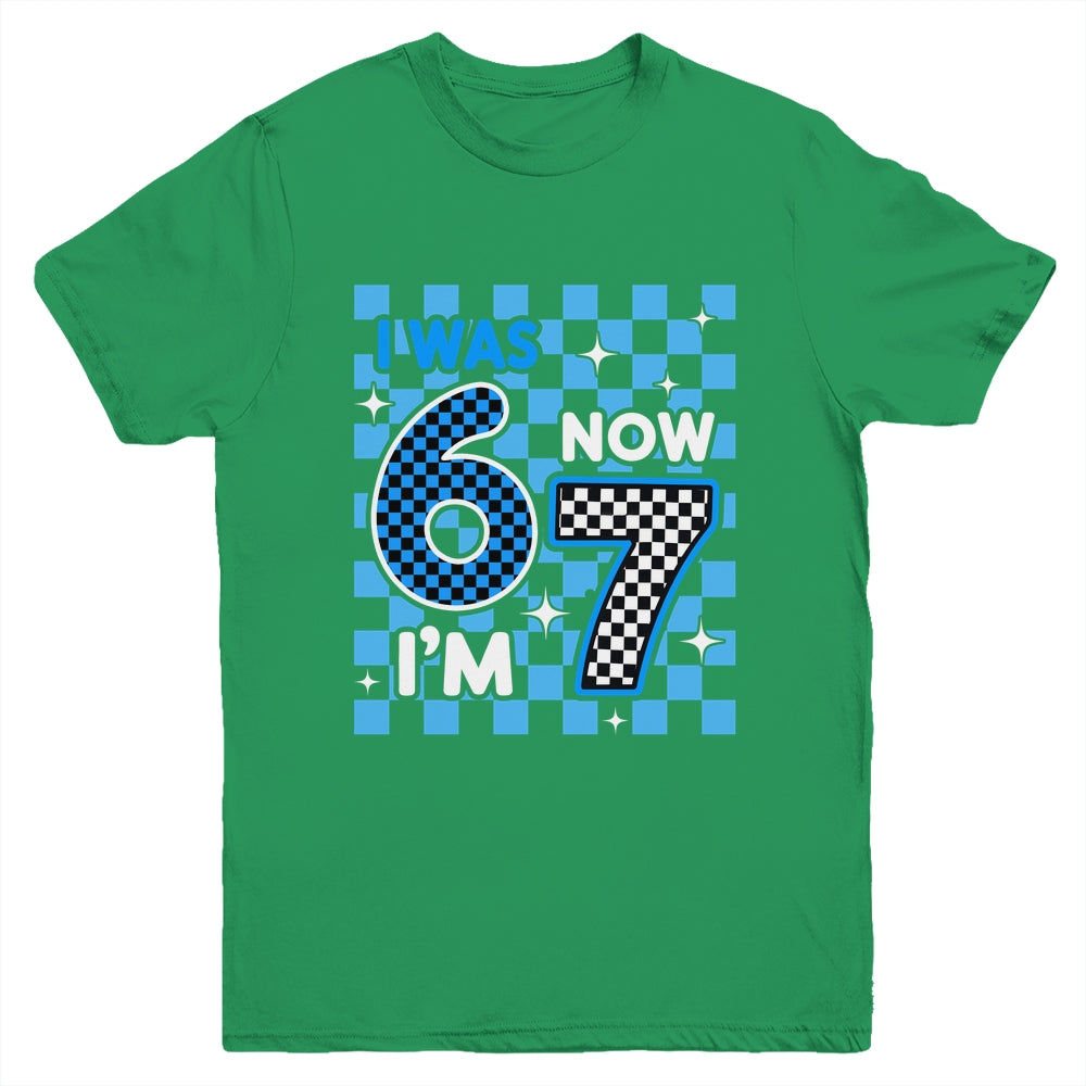 Blue Checkered I Was 6 Now I'm 7 Birthday Boy Bday Youth Shirt | siriusteestore