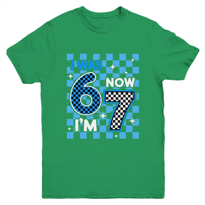 Blue Checkered I Was 6 Now I'm 7 Birthday Boy Bday Youth Shirt | siriusteestore
