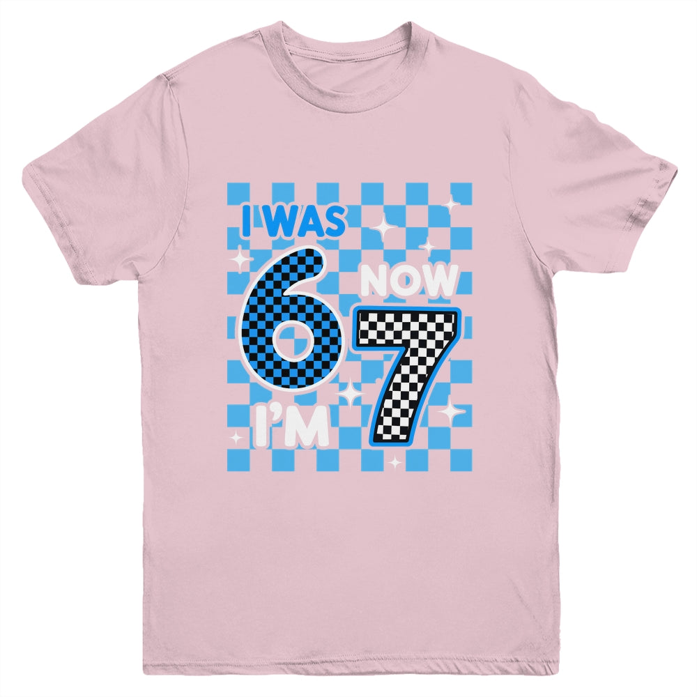 Blue Checkered I Was 6 Now I'm 7 Birthday Boy Bday Youth Shirt | siriusteestore