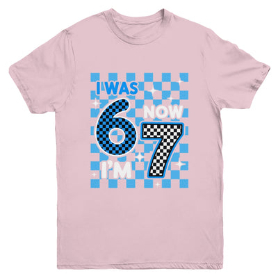 Blue Checkered I Was 6 Now I'm 7 Birthday Boy Bday Youth Shirt | siriusteestore