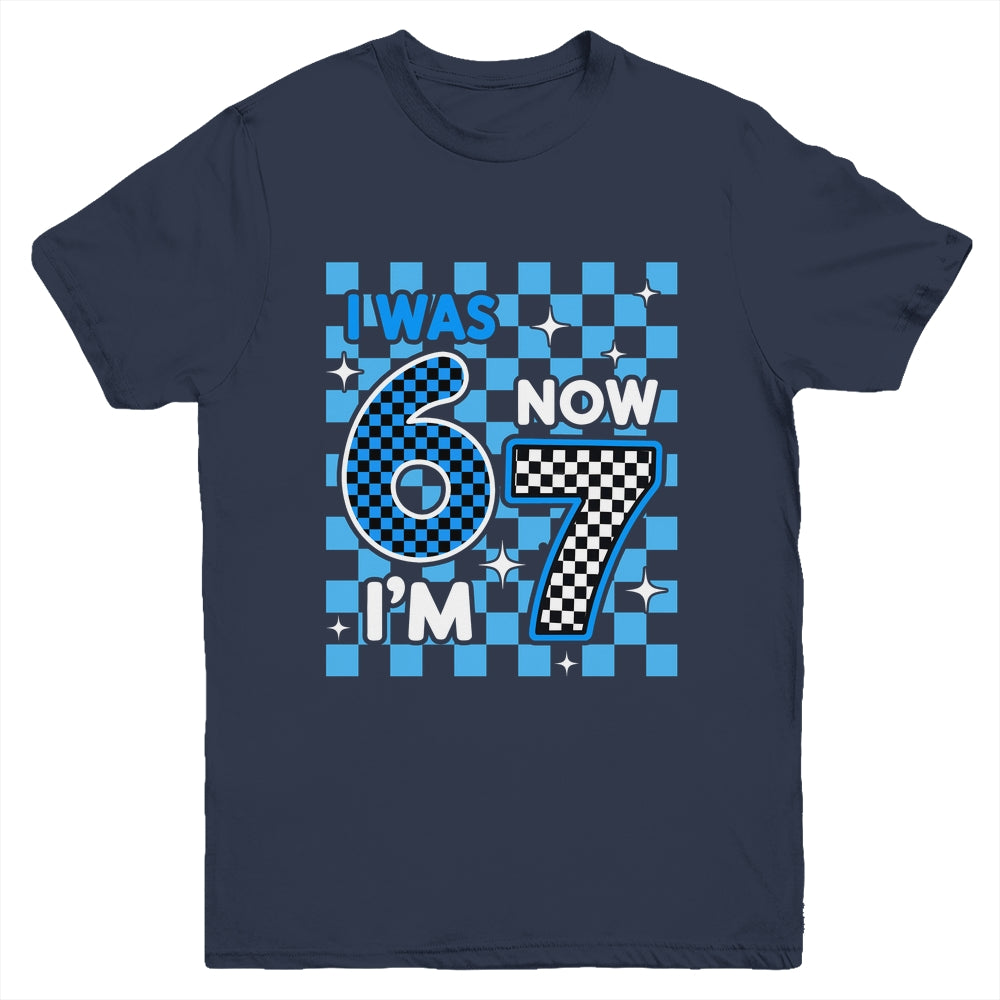 Blue Checkered I Was 6 Now I'm 7 Birthday Boy Bday Youth Shirt | siriusteestore