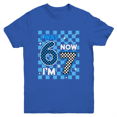 Blue Checkered I Was 6 Now I'm 7 Birthday Boy Bday Youth Shirt | siriusteestore