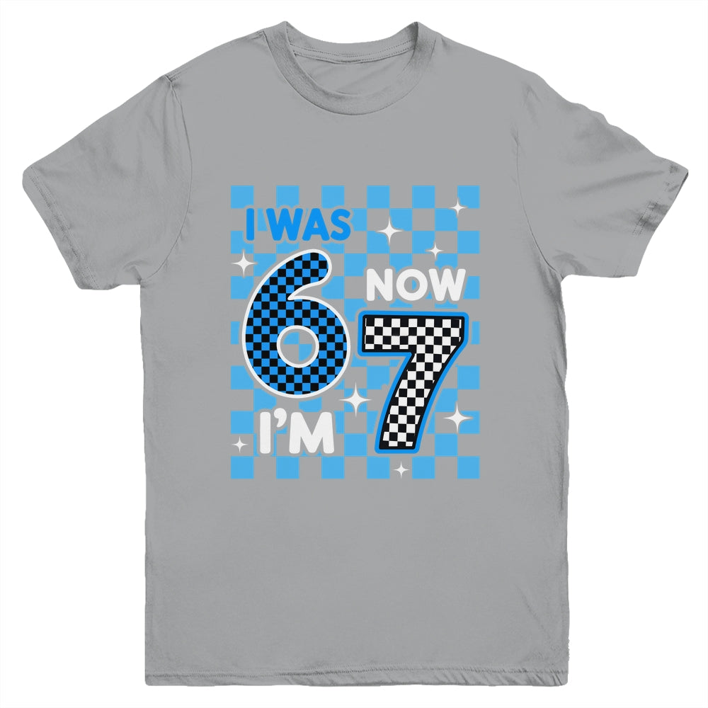 Blue Checkered I Was 6 Now I'm 7 Birthday Boy Bday Youth Shirt | siriusteestore