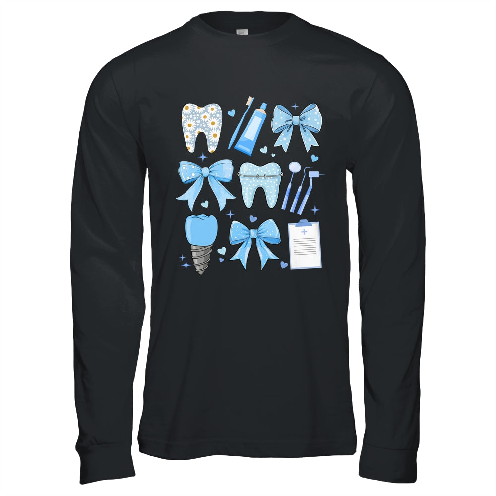 Blue Coquette Bow Cute Teeth Dentist Squad Dental Assistant Shirt & Hoodie | siriusteestore