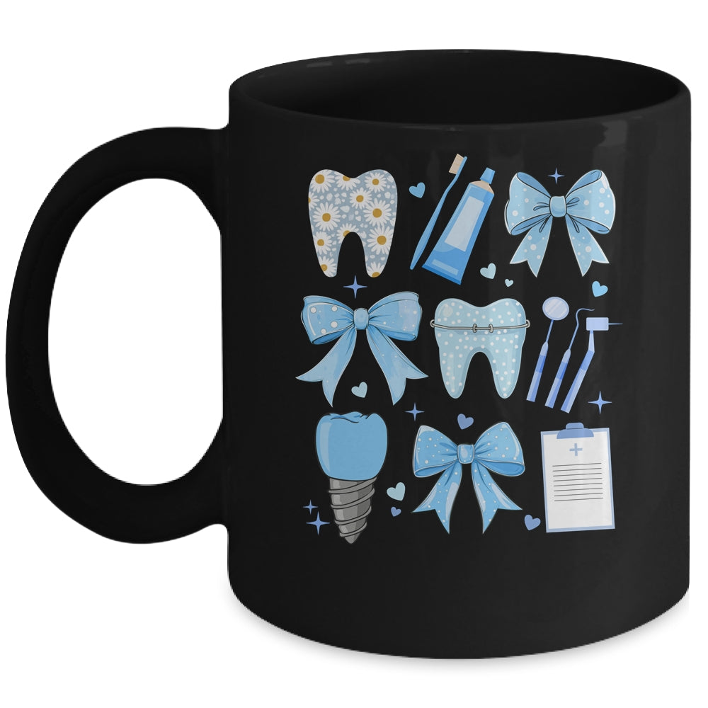 Blue Coquette Bow Cute Teeth Dentist Squad Dental Assistant Mug | siriusteestore
