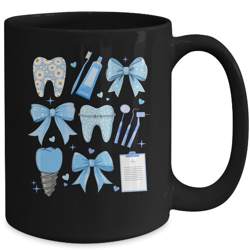 Blue Coquette Bow Cute Teeth Dentist Squad Dental Assistant Mug | siriusteestore