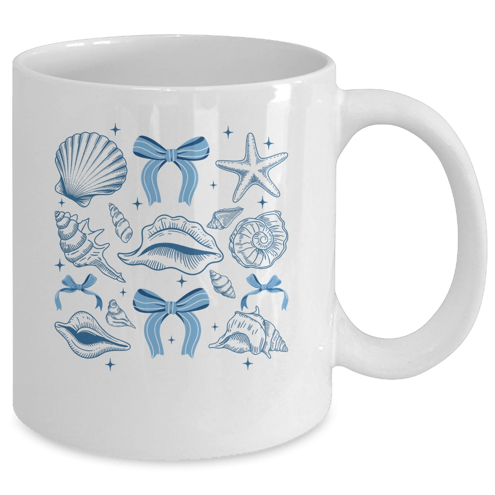 Blue Coquette Bow Seashell Retro Beach Summer Vibes Girls Mug | siriusteestore