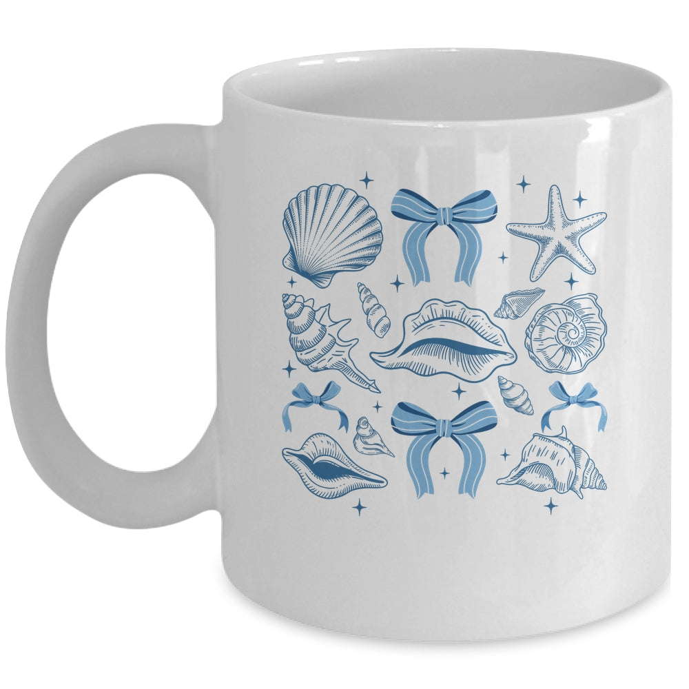 Blue Coquette Bow Seashell Retro Beach Summer Vibes Girls Mug | siriusteestore