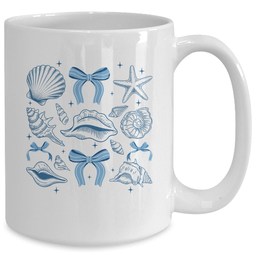 Blue Coquette Bow Seashell Retro Beach Summer Vibes Girls Mug | siriusteestore