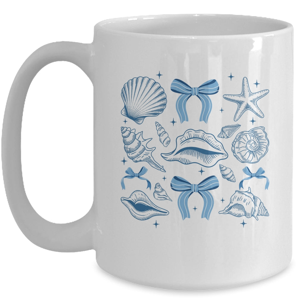 Blue Coquette Bow Seashell Retro Beach Summer Vibes Girls Mug | siriusteestore