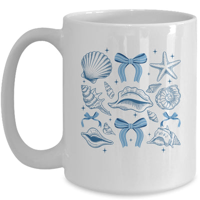 Blue Coquette Bow Seashell Retro Beach Summer Vibes Girls Mug | siriusteestore