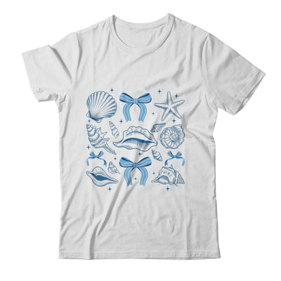 Blue Coquette Bow Seashell Retro Beach Summer Vibes Girls Shirt & Tank Top | siriusteestore