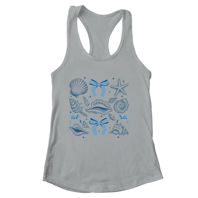 Blue Coquette Bow Seashell Retro Beach Summer Vibes Girls Shirt & Tank Top | siriusteestore