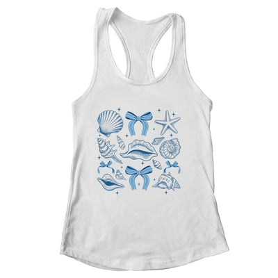 Blue Coquette Bow Seashell Retro Beach Summer Vibes Girls Shirt & Tank Top | siriusteestore